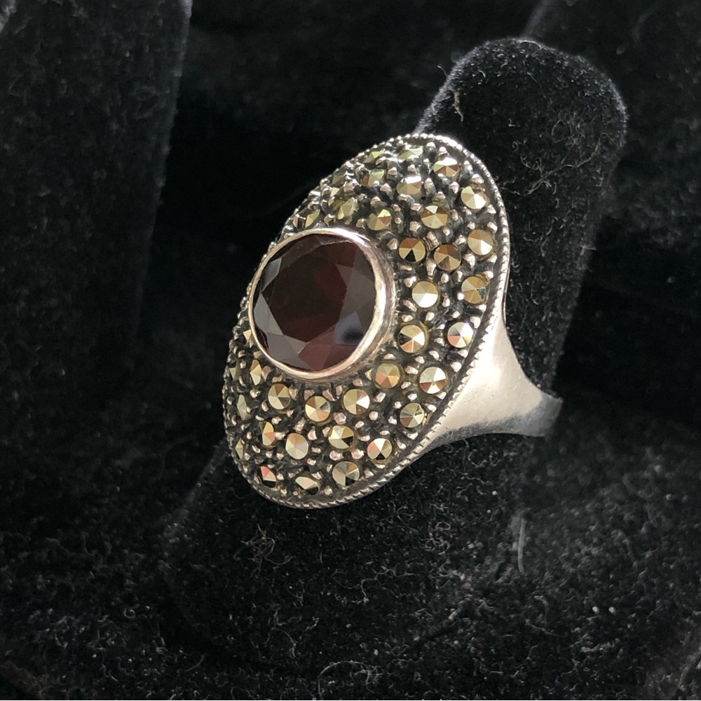 Judith Jack Sterling Silver Garnet & Marcasites Ring sz 6